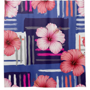 Coastal Tropical Hibiscus Pattern (12) Shower Curtain