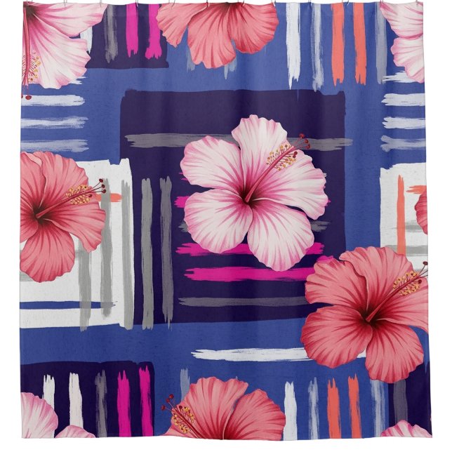 Coastal Tropical Hibiscus Pattern (12) Shower Curtain (Front)
