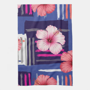Coastal Tropical Hibiscus Pattern (12) Tea Towel