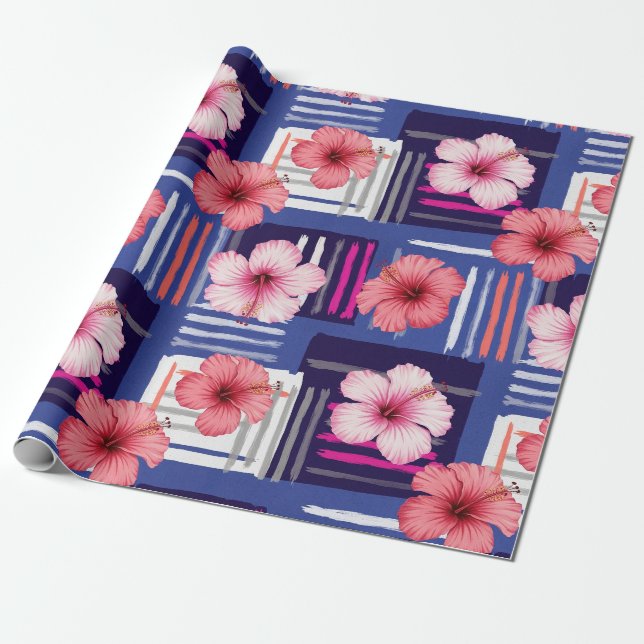 Coastal Tropical Hibiscus Pattern (12) Wrapping Paper (Unrolled)