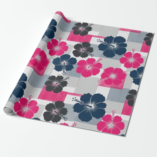 Coastal Tropical Hibiscus Pattern (13) Wrapping Paper (Unrolled)