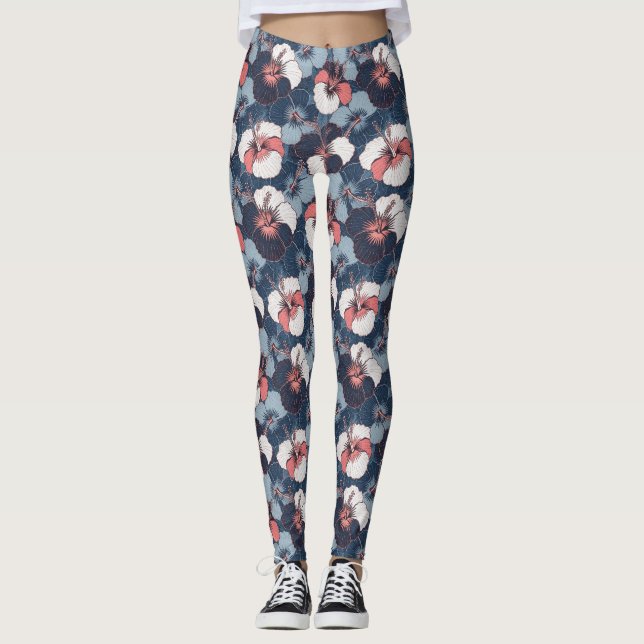 Coastal Tropical Hibiscus Pattern (14) Leggings (Front)