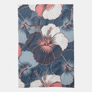 Coastal Tropical Hibiscus Pattern (14) Tea Towel