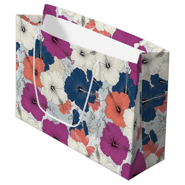 Coastal Tropical Hibiscus Pattern (15) Large Gift Bag (Front Angled)