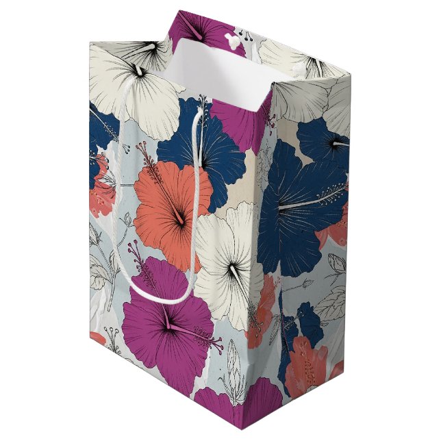 Coastal Tropical Hibiscus Pattern (15) Medium Gift Bag (Front Angled)