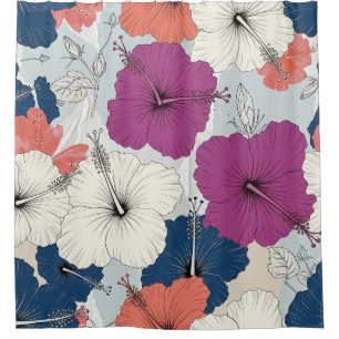 Coastal Tropical Hibiscus Pattern (15) Shower Curtain