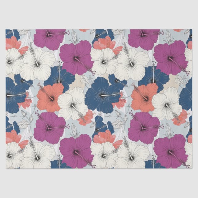 Coastal Tropical Hibiscus Pattern (15) Tissue Paper (Front)