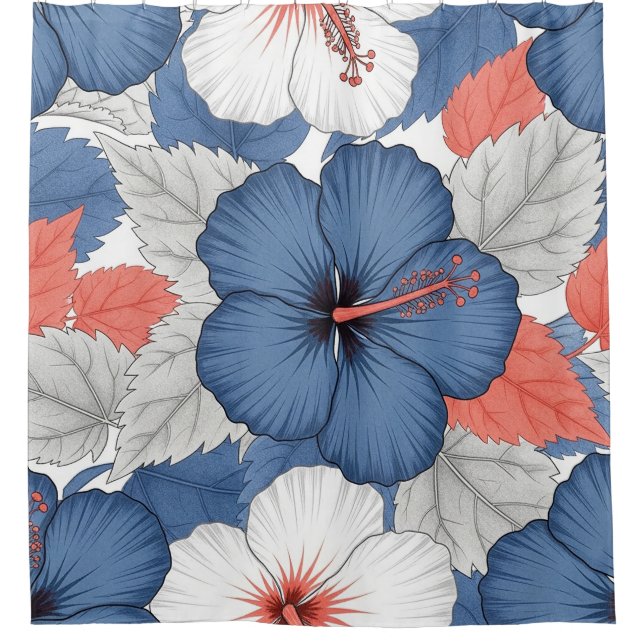 Coastal Tropical Hibiscus Pattern (1) Shower Curtain (Front)