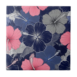 Coastal Tropical Hibiscus Pattern (2) Ceramic Tile