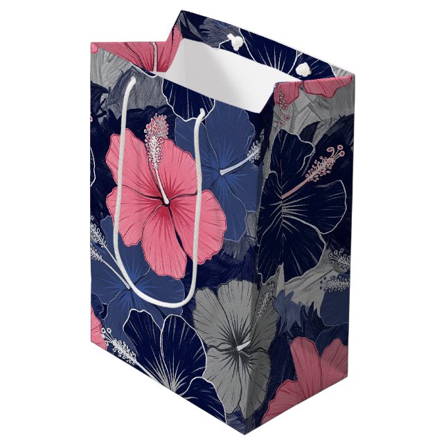 Coastal Tropical Hibiscus Pattern (2) Medium Gift Bag (Front Angled)