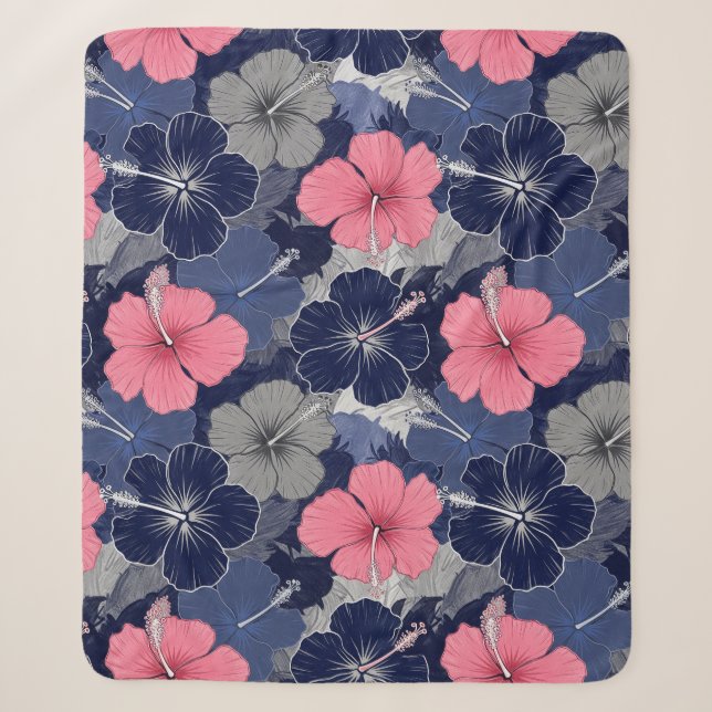 Coastal Tropical Hibiscus Pattern (2) Sherpa Blanket (Front)