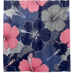 Coastal Tropical Hibiscus Pattern (2) Shower Curtain