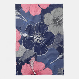 Coastal Tropical Hibiscus Pattern (2) Tea Towel
