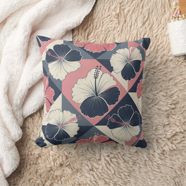 Coastal Tropical Hibiscus Pattern (3) Cushion (Blanket)