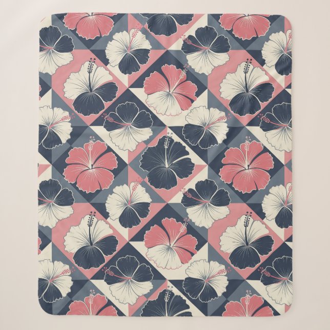 Coastal Tropical Hibiscus Pattern (3) Sherpa Blanket (Front)