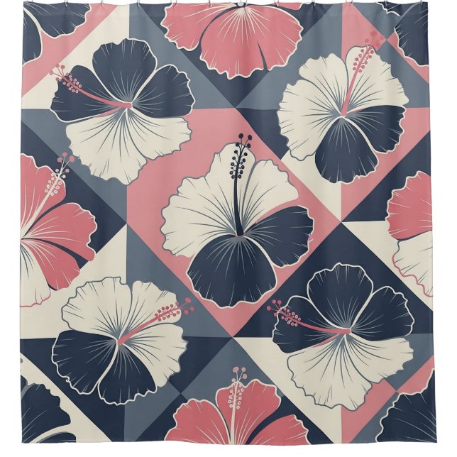 Coastal Tropical Hibiscus Pattern (3) Shower Curtain (Front)