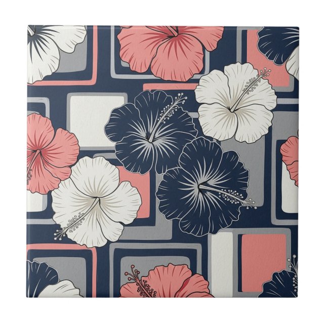 Coastal Tropical Hibiscus Pattern (4) Ceramic Tile (Front)