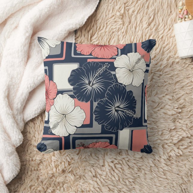 Coastal Tropical Hibiscus Pattern (4) Cushion (Blanket)