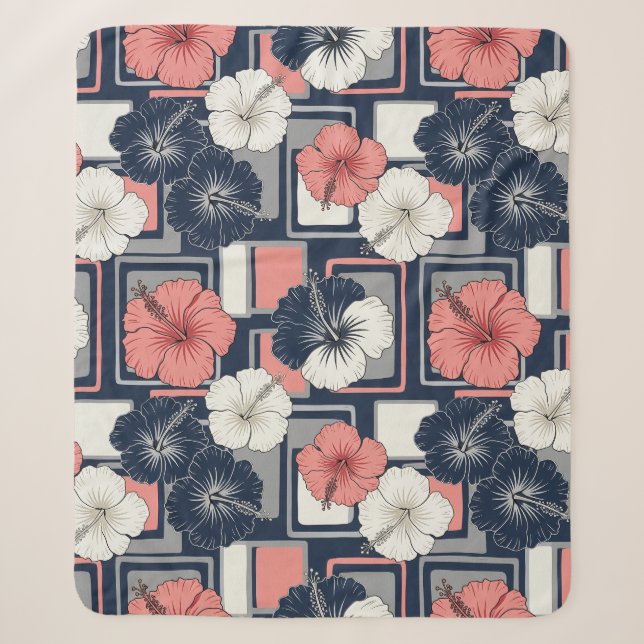 Coastal Tropical Hibiscus Pattern (4) Sherpa Blanket (Front)