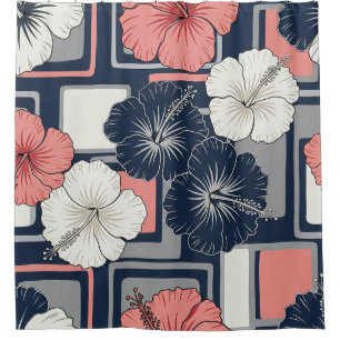 Coastal Tropical Hibiscus Pattern (4) Shower Curtain