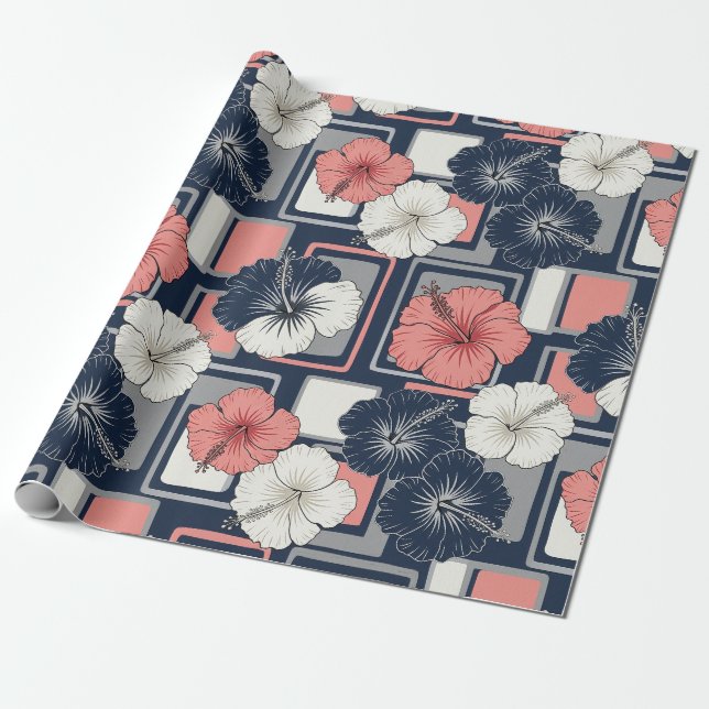 Coastal Tropical Hibiscus Pattern (4) Wrapping Paper (Unrolled)