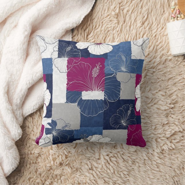 Coastal Tropical Hibiscus Pattern (5) Cushion (Blanket)