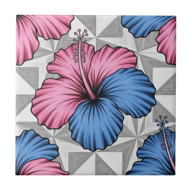 Coastal Tropical Hibiscus Pattern (6) Ceramic Tile (Front)
