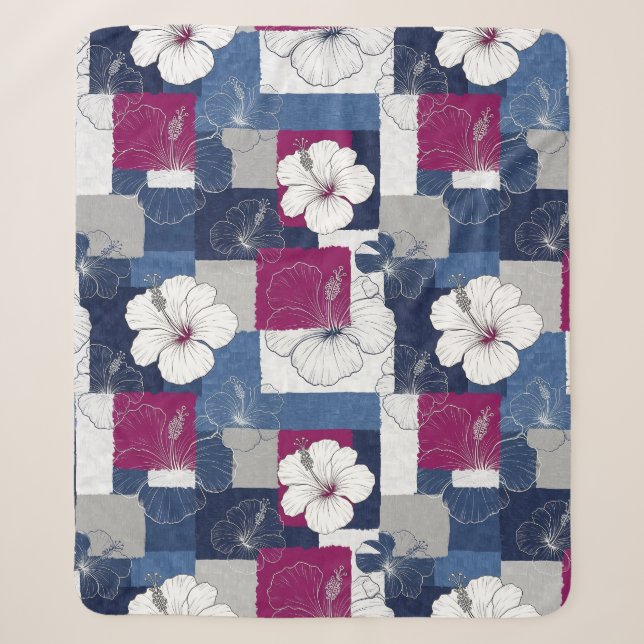 Coastal Tropical Hibiscus Pattern (6) Sherpa Blanket (Front)