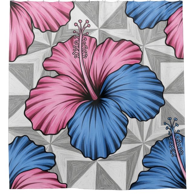 Coastal Tropical Hibiscus Pattern (6) Shower Curtain (Front)