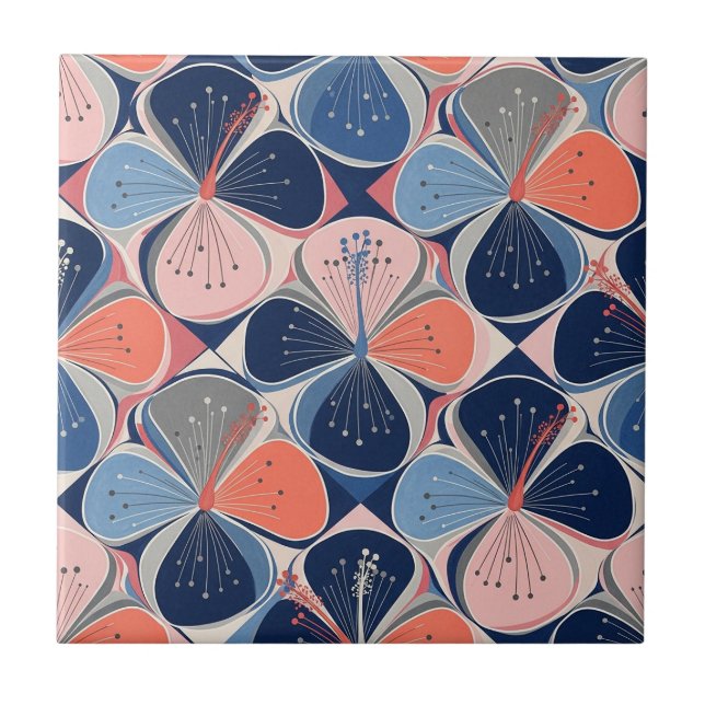 Coastal Tropical Hibiscus Pattern (7) Ceramic Tile (Front)