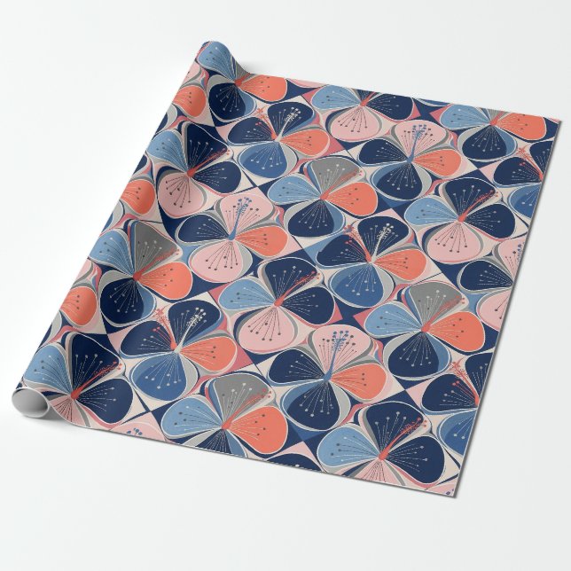 Coastal Tropical Hibiscus Pattern (7) Wrapping Paper (Unrolled)