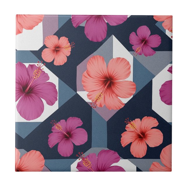 Coastal Tropical Hibiscus Pattern (8) Ceramic Tile (Front)