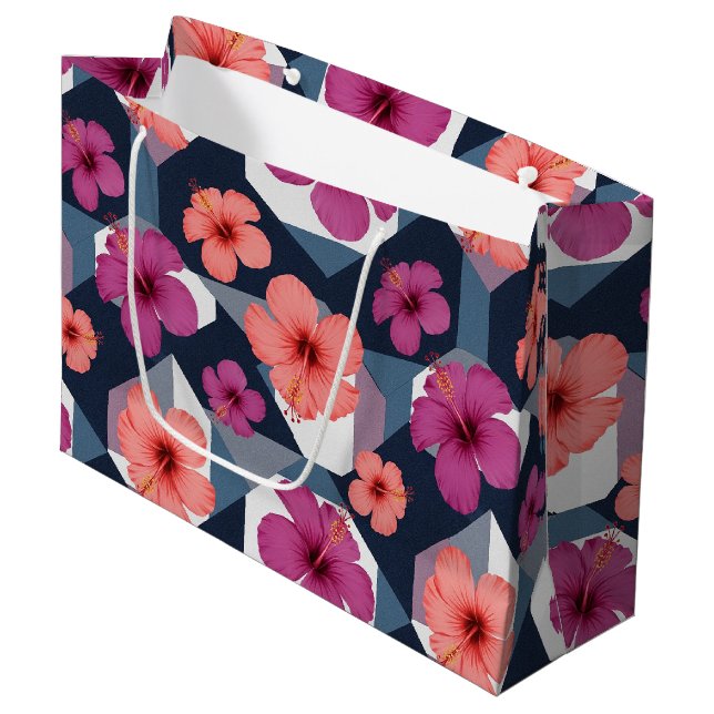 Coastal Tropical Hibiscus Pattern (8) Large Gift Bag (Front Angled)