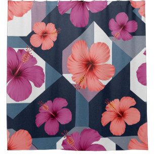 Coastal Tropical Hibiscus Pattern (8) Shower Curtain