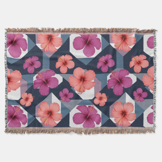 Coastal Tropical Hibiscus Pattern (8) Throw Blanket (Front)