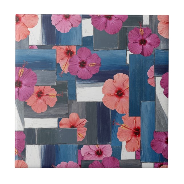 Coastal Tropical Hibiscus Pattern (9) Ceramic Tile (Front)
