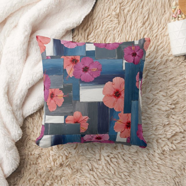 Coastal Tropical Hibiscus Pattern (9) Cushion (Blanket)