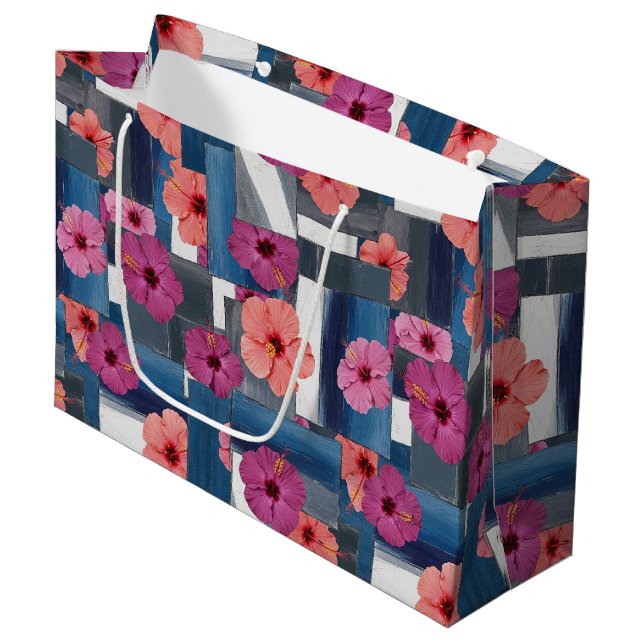 Coastal Tropical Hibiscus Pattern (9) Large Gift Bag (Front Angled)