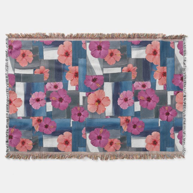 Coastal Tropical Hibiscus Pattern (9) Throw Blanket (Front)