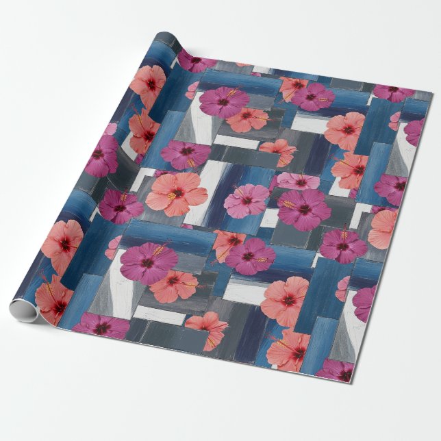 Coastal Tropical Hibiscus Pattern (9) Wrapping Paper (Unrolled)
