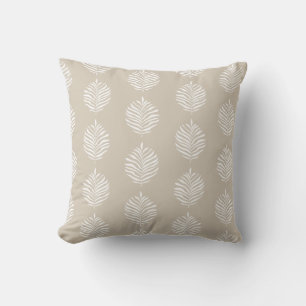 Coastal Tropical Palm Leaf Pattern Beige Cushion