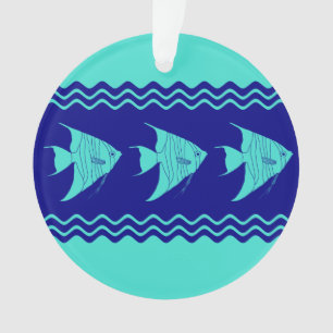 Coastal Turquoise Blue Angelfish Stripe Ornament