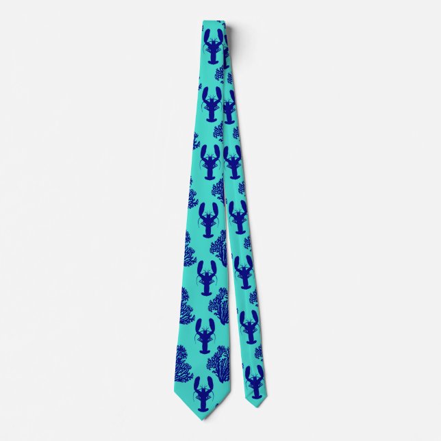 Coastal Turquoise Blue Lobster Pattern Tie (Front)