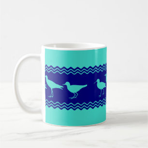 Coastal Turquoise Blue Sandpiper Birds Pattern Coffee Mug