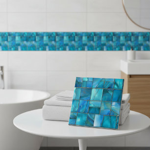 Coastal Turquoise Glass Mosaic Ceramic Tile