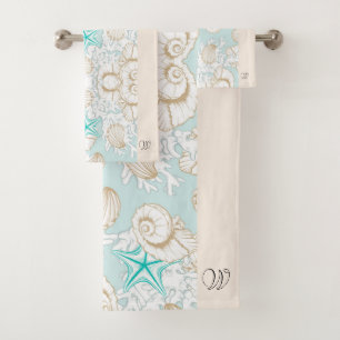 Coastal Turquoise Sand Beach Monogram Towel Set