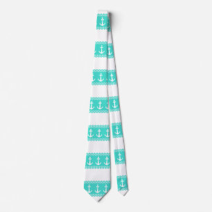 Coastal Turquoise Stripe Anchor Nautical Tie
