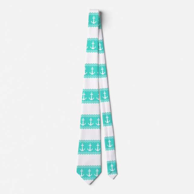 Coastal Turquoise Stripe Anchor Nautical Tie (Front)