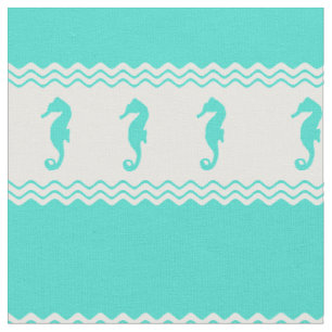 Coastal Turquoise White Ocean Seahorses Fabric