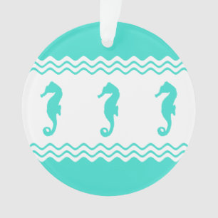 Coastal Turquoise White Ocean Seahorses Ornament